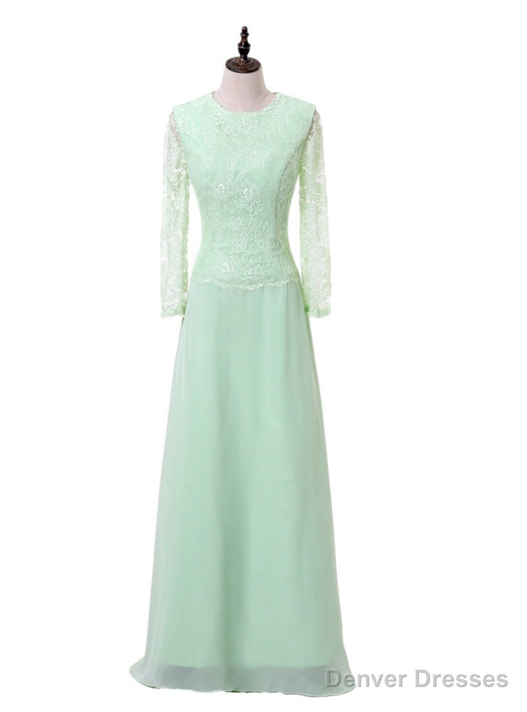 Mint Green A-line Long Sleeves Chiffon Lace Mother Of The Bride Dresses