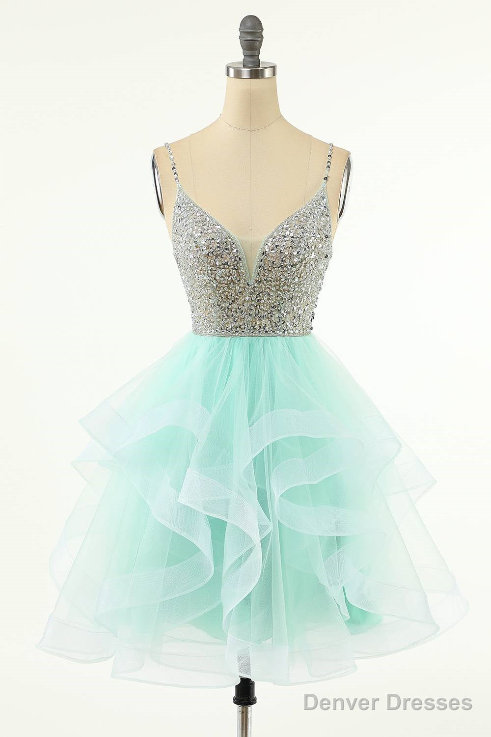 Mint Green Beaded Layered Tulle Homecoming Dress Main image