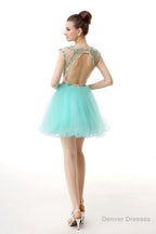 Mint Green Beaded Short Homecoming Dresses