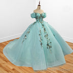 Mint Green Off Shoulder Court Train Quinceaera Dress
