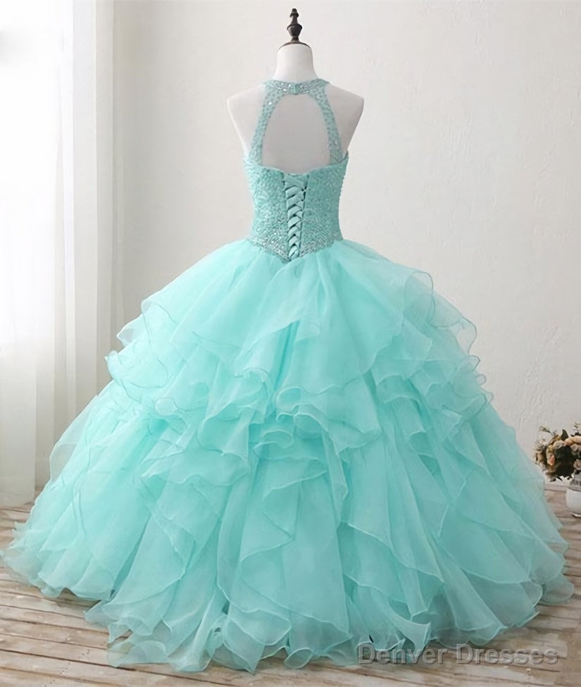 Mint Green Organza and Beaded Long Sweet 16 Dress, Handmade Formal Dress Secondary image