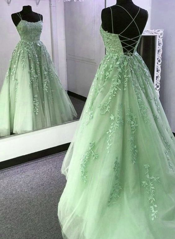 Light Green Prom Dresses Long A line Tulle Formal Evening Dress Secondary image