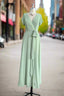 Mint Green Sheath Floor Length Short Sleeves V-Neck Chiffon Bridesmaid Dresses