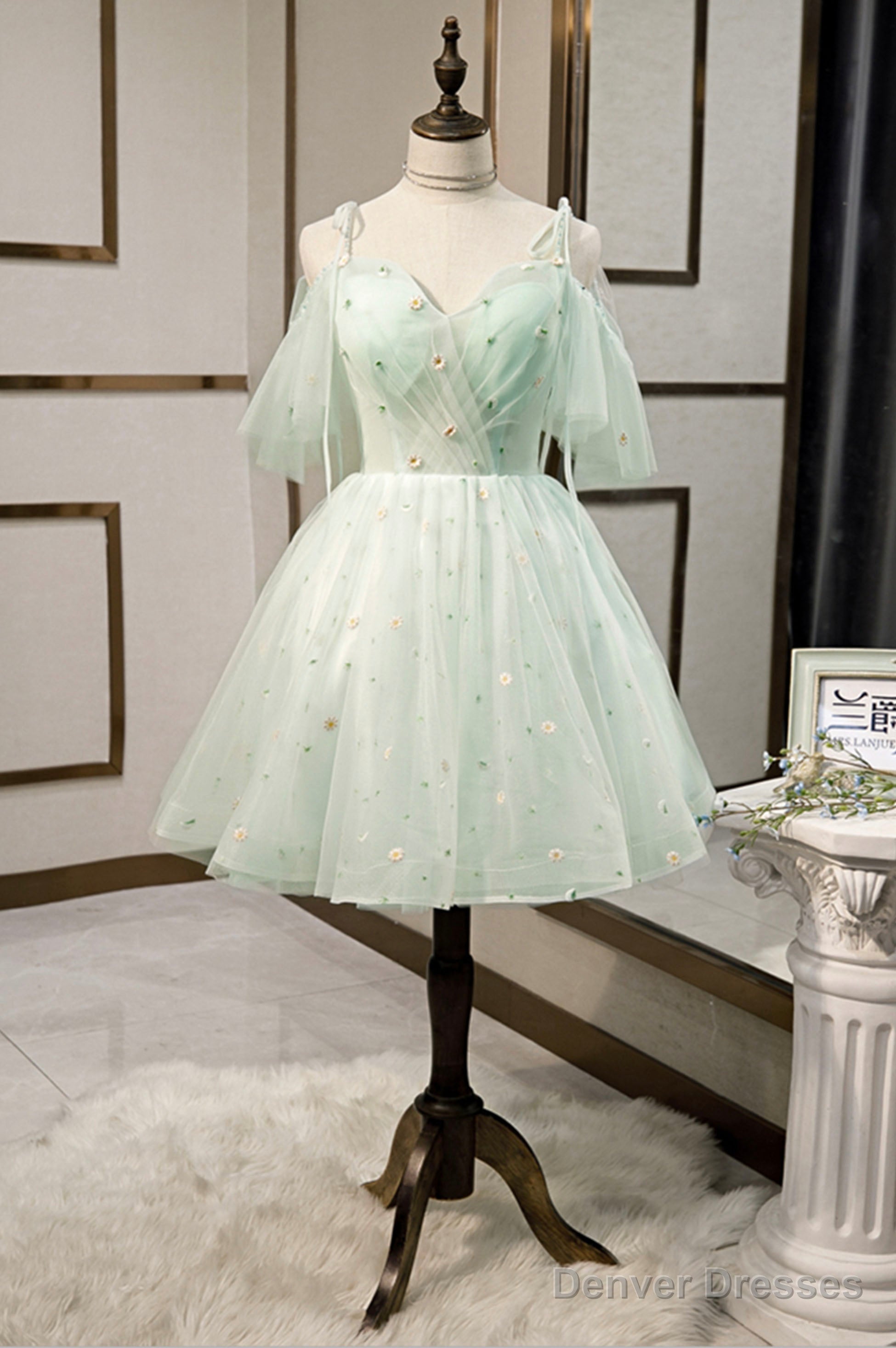 Mint Green Tulle Lace Short Homecoming Dress, A-Line Mini Party Dress Main image