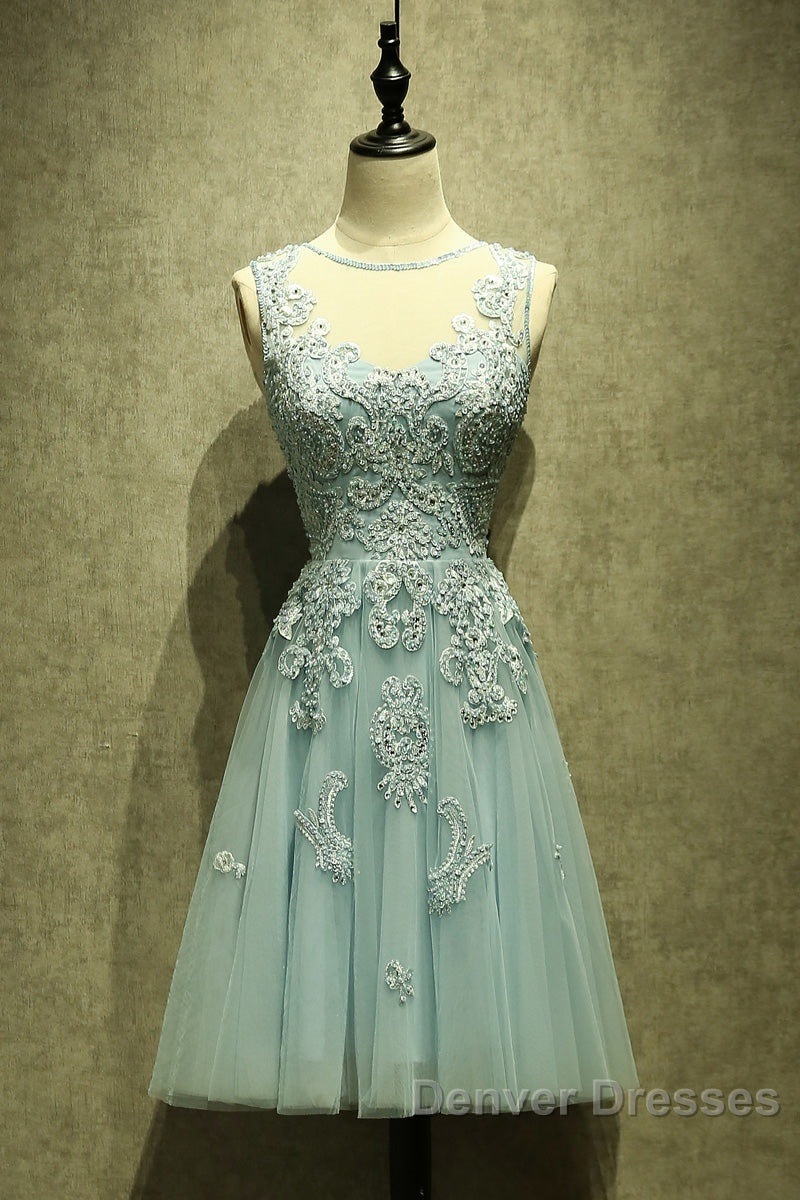 Mint Green Tulle Short Lace Beaded Knee Length Wedding Party Dress, Lovely Homecoming Dress Prom Dress Secondary image