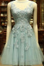Mint Green Tulle Short Lace Beaded Knee Length Wedding Party Dress, Lovely Homecoming Dress Prom Dress