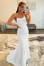 Mint Spaghetti Straps Appliques Prom Dress