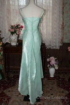 Mint Vintage Spaghetti Strap Chiffon Long Prom Dress