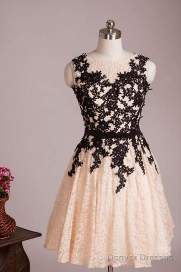 Modern A-Line Jewel Knee Length Lace Homecoming Dress With Appliques
