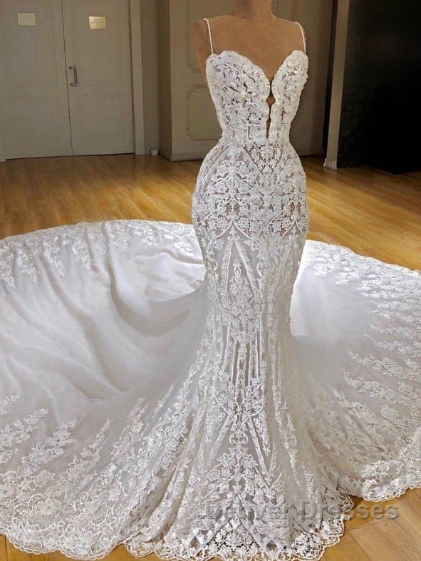 Modern Lace Mermaid Wedding Dress Spaghetti Straps Appliques Bridal Gowns Secondary image