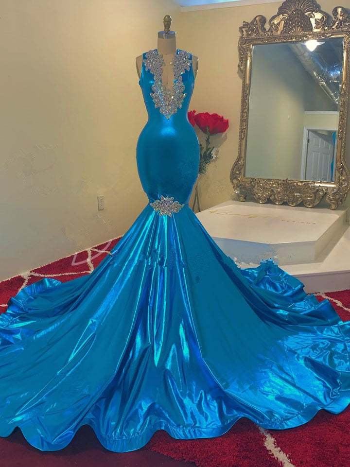 Modern Sequins Appliques V-Neck Sleeveless Long Mermaid Prom Dress Secondary image