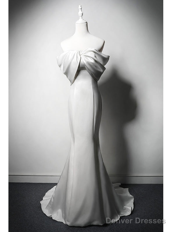 Modern White Mermaid Satin Off the Shoulder Wedding Dress Main image