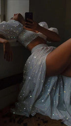 Modest 2 Pieces Sequin White Prom Dress 22Th Birthday Outfit