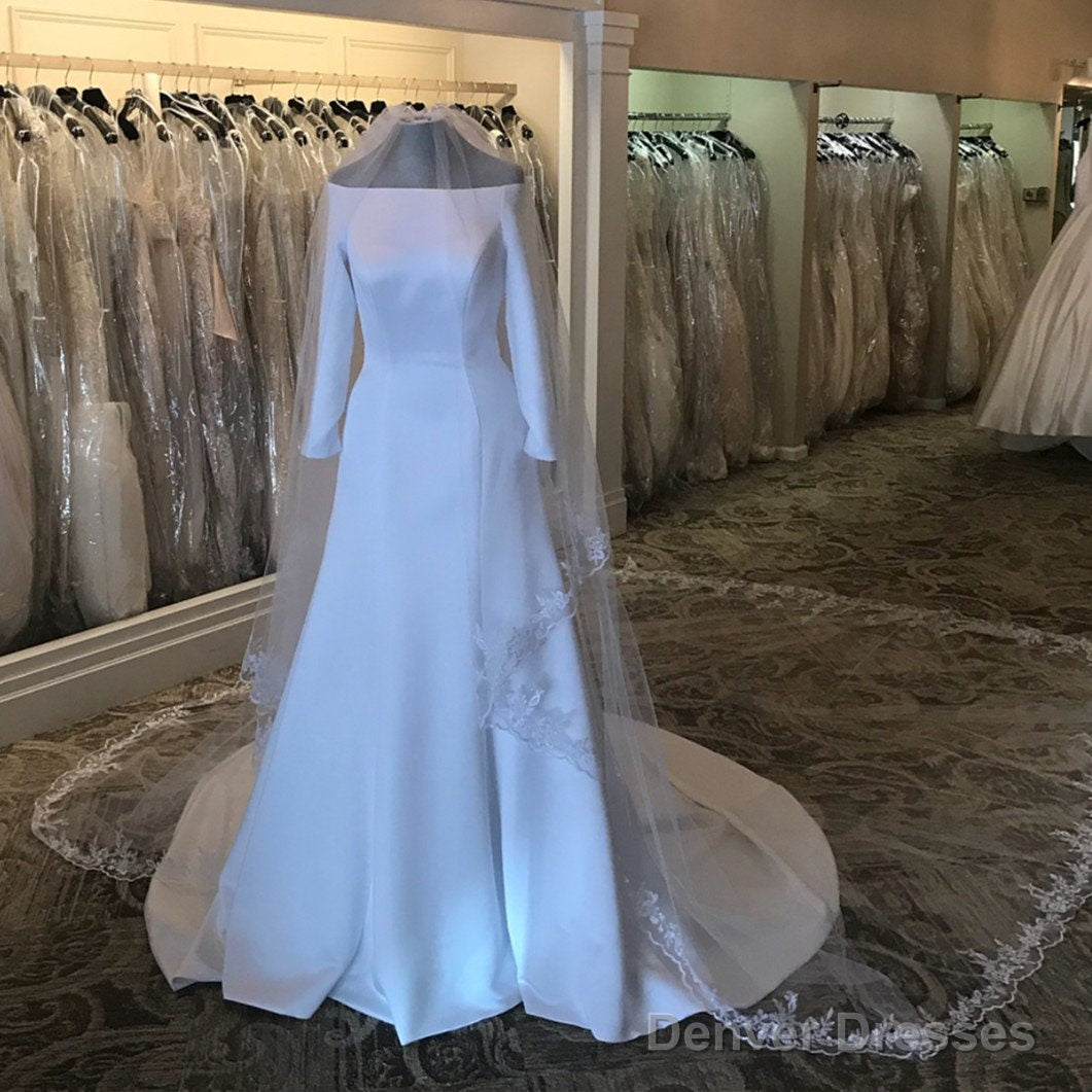 Modest 3/4 Sleeves White Satin Royal Wedding Dresses Secondary image