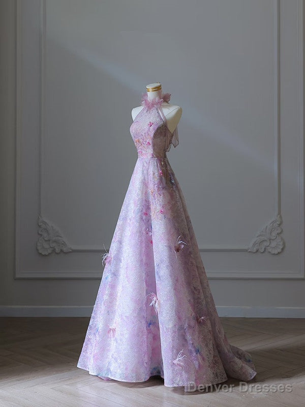 Modest A Line High Neckline Lilac Lace Tulle Flowers Evening Dress Prom Dresses Secondary image