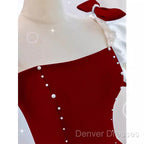 Modest A Line Long Short Sleeves Satin Red Prom Dress