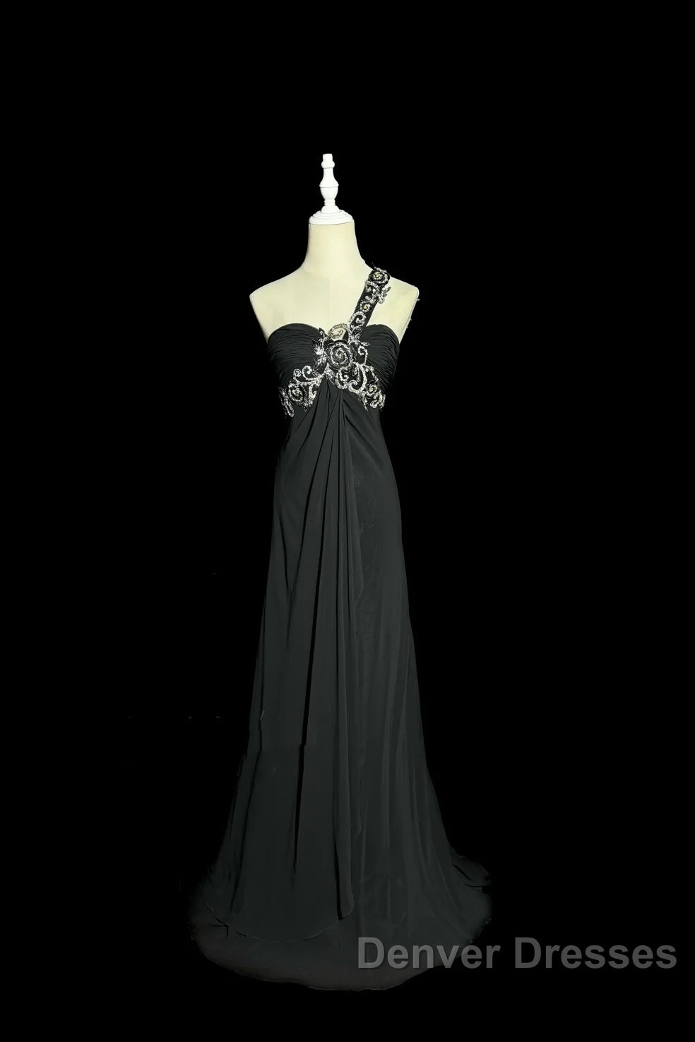 Modest A Line One Shoulder Gray Chiffon Long Prom Dress Party Dress Secondary image