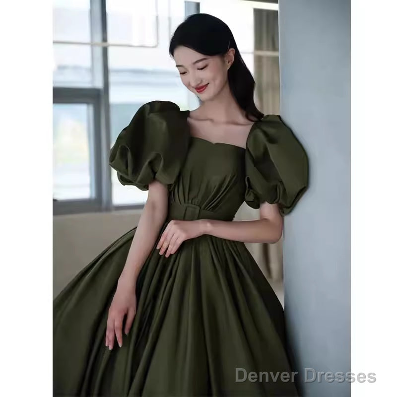 Modest A Line Short Sleeves Long Senior Green Prom Dress Formal Dress Secondary image