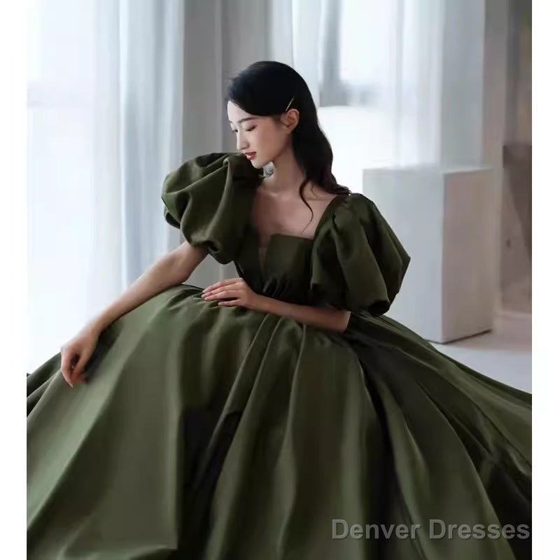 Modest A Line Short Sleeves Long Senior Green Prom Dress Formal Dress