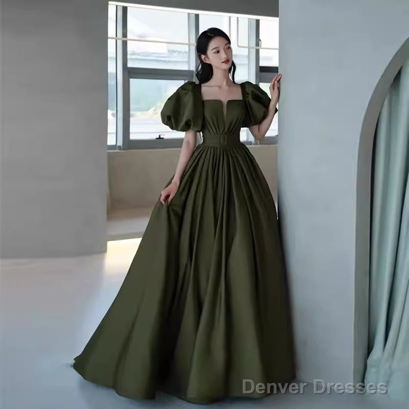 Modest A Line Short Sleeves Long Senior Green Prom Dress Formal Dress Main image