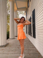 Modest A Line Spaghetti Straps Orange Satin Short Formal 8Th Grade Homecoming Dresses Middle School Semi Mini Formal Hoco Dress Backless Cocktail Outfits