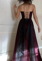 Modest A Line Strapless Burgundy Tulle Beads Long Party Dress Prom Dress