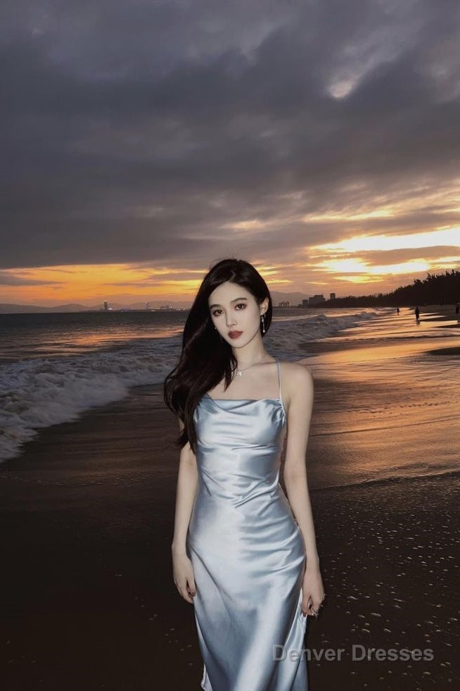 Modest A Line Strapless Light Sky Blue Backless Prom Dress