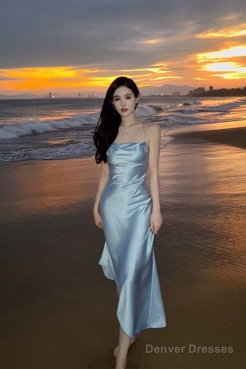 Modest A Line Strapless Light Sky Blue Backless Prom Dress Main image