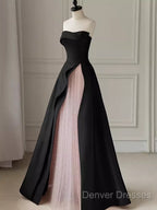 Modest A Line Strapless Long Satin Black Prom Dress