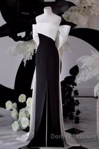 Modest A Line Strapless Long Sleeveless Satin Black Prom Dress