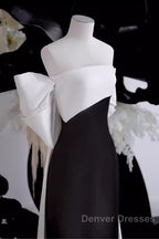 Modest A Line Strapless Long Sleeveless Satin Black Prom Dress