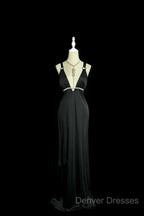 Modest A Line Straps Black Satin Long Prom Dress Party Dress