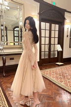 Modest A Line V Neckline Lace Ankle Length Evening Dress Prom Dresses