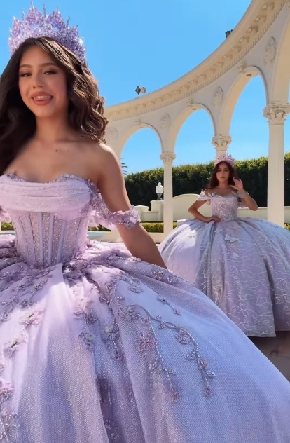 Modest Ball Gown Off The Shoulder Lilac Lace Tulle Long Quinceanera Dress Formal Gowns Vestido De 15 Anos Sweet 16 Dress