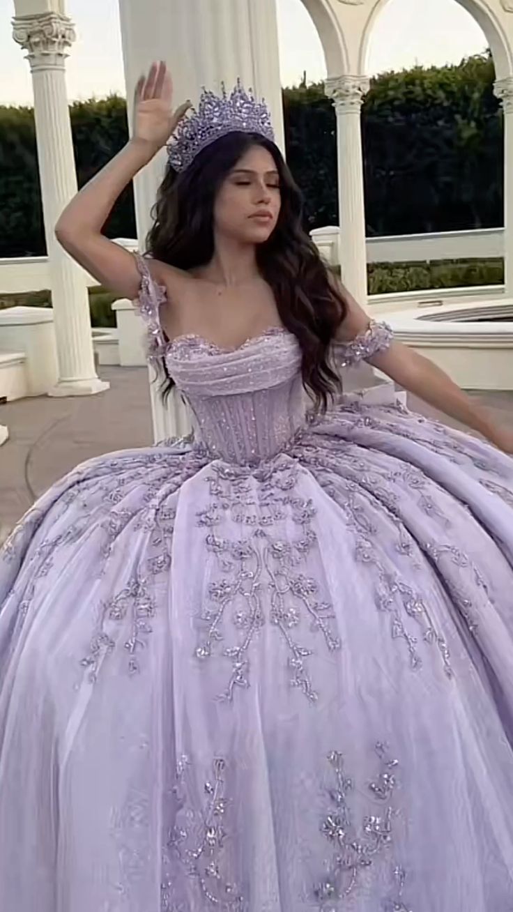 Modest Ball Gown Off The Shoulder Lilac Lace Tulle Long Quinceanera Dress Formal Gowns Vestido De 15 Anos Sweet 16 Dress Main image
