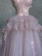 Modest Ball Gown Straps Pink Tulle Prom Dress 22Th Birthday Outfit