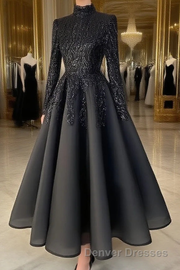 modest blue prom Dress lace emroidery evening Dress Main image