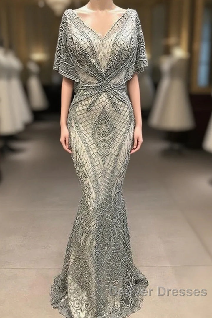Modest Evening Dress Long Gray Lace Appliqu篓娄 Beaded Elegant Mermaid Prom Dress Main image