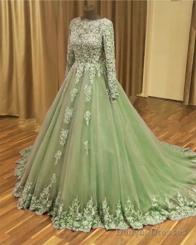 Modest Lace Sleeve Ball Gown Dress Main image