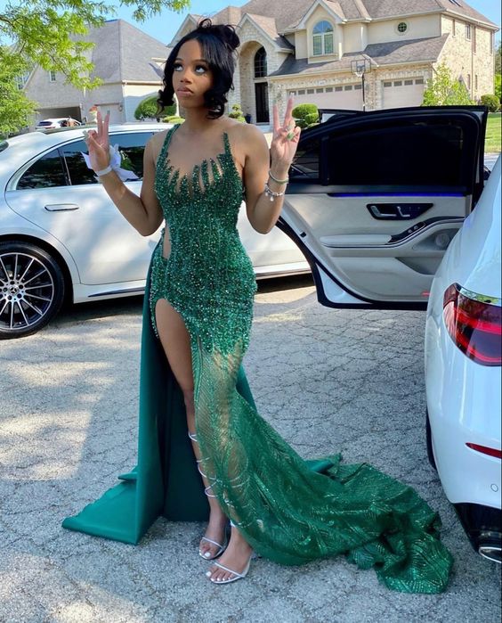 Modest Mermaid Black Girl Sequin Prom Dress 22Th Birthday Outfits