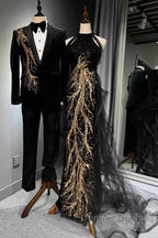 Modest Mermaid Halter Long Black Prom Dress