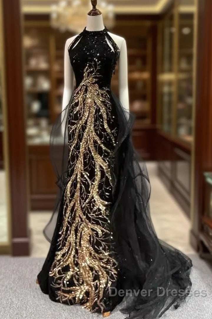 Modest Mermaid Halter Long Black Prom Dress Main image