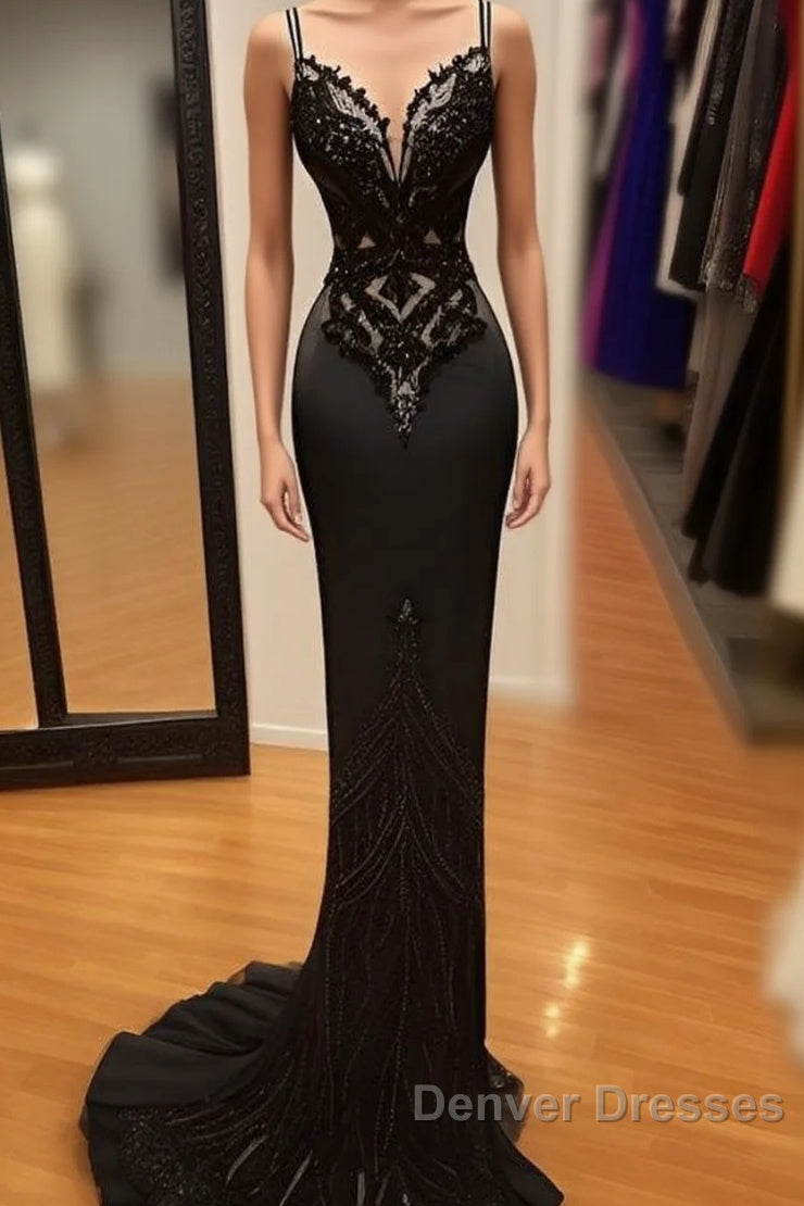 Modest Mermaid Lace Black Prom Dress Long Prom Dress Main image