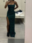 Modest Mermaid Long Dark Green Sequin Slit Prom Dress