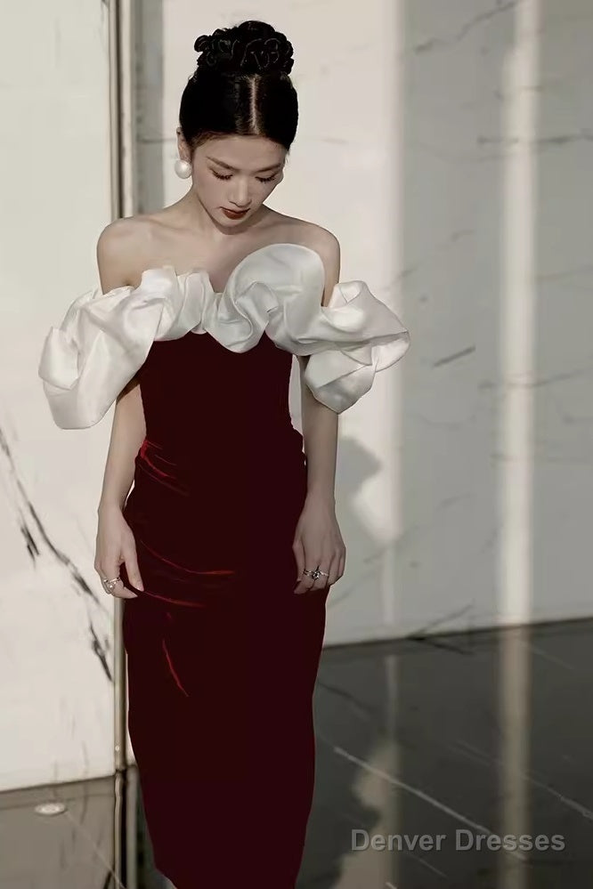 Modest Mermaid Off The Shoulder Long Red Satin Prom Dress Secondary image