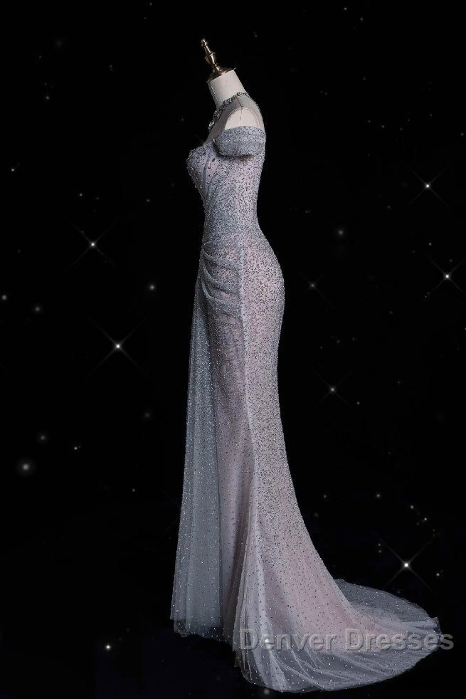 Modest Mermaid Off The Shoulder Sequin Long Prom Dress Formal Graduation Party Dress Evening Dress Secondary image