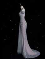 Modest Mermaid Off The Shoulder Sequin Long Prom Dress Formal Graduation Party Dress Evening Dress