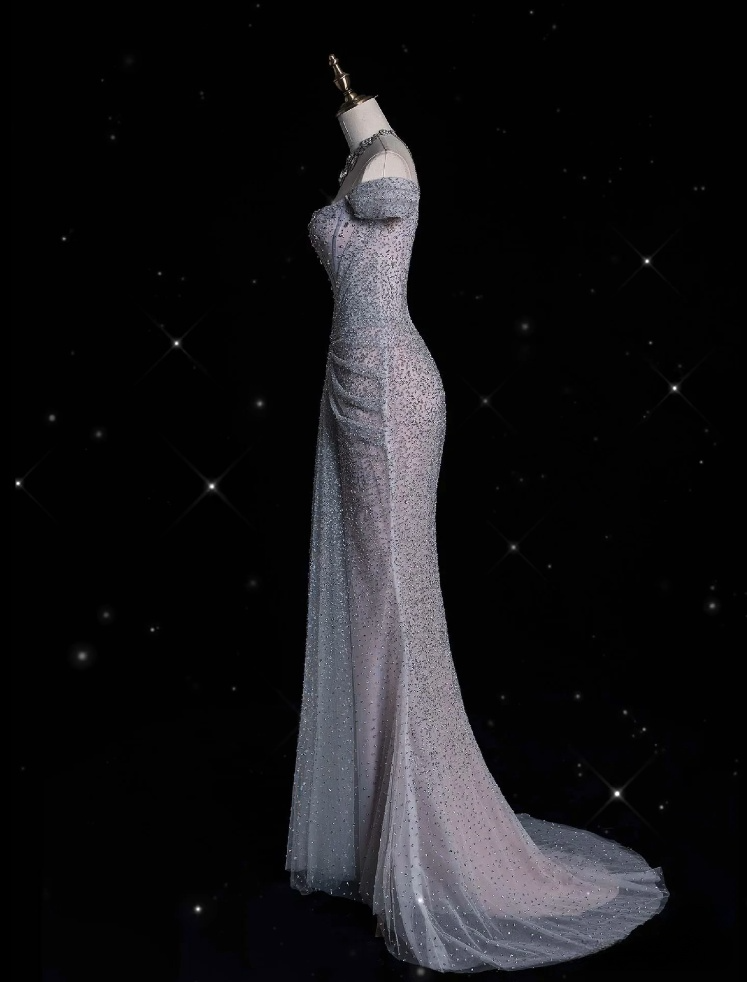 Modest Mermaid Off The Shoulder Sequin Long Prom Dress Formal Graduation Party Dress Evening Dress