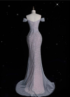 Modest Mermaid Off The Shoulder Sequin Long Prom Dress Formal Graduation Party Dress Evening Dress