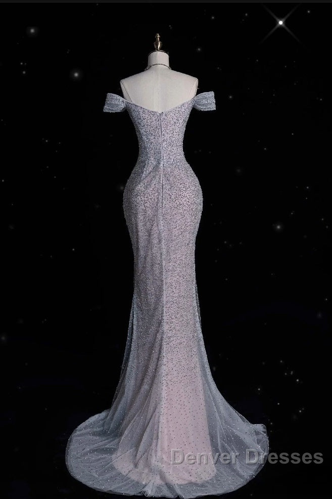 Modest Mermaid Off The Shoulder Sequin Long Prom Dress Formal Graduation Party Dress Evening Dress